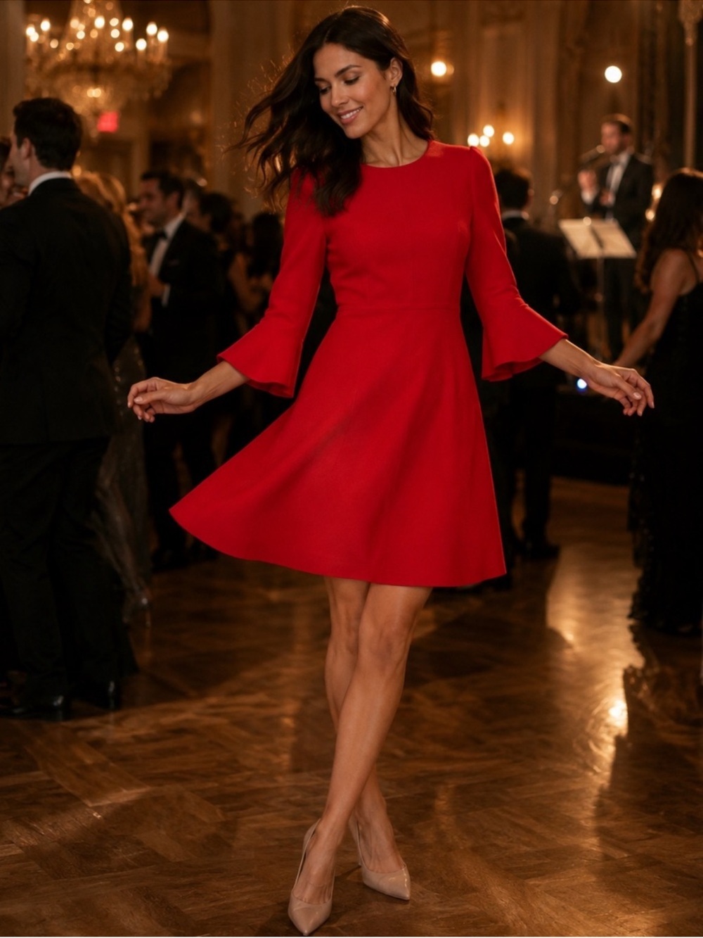 J.Crew Red Bell Sleeve Fit & Flare Bell Sleeve Dress Size 2